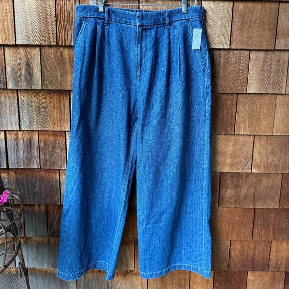 NWT GAP Blue Denim Pleated Wide Leg Jeans in Women's 32/14 Petite - Picture 1 of 10